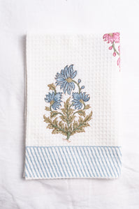 Waflle weave cotton blockprint hand towel.