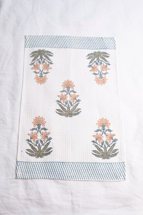 Waflle weave cotton blockprint hand towel.