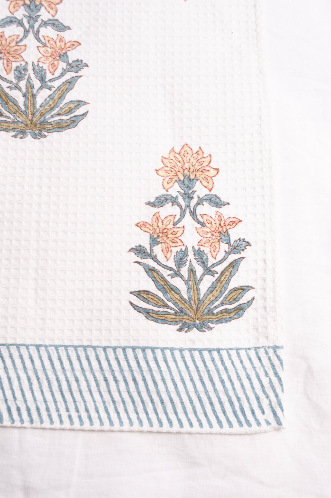 Waflle weave cotton blockprint hand towel.