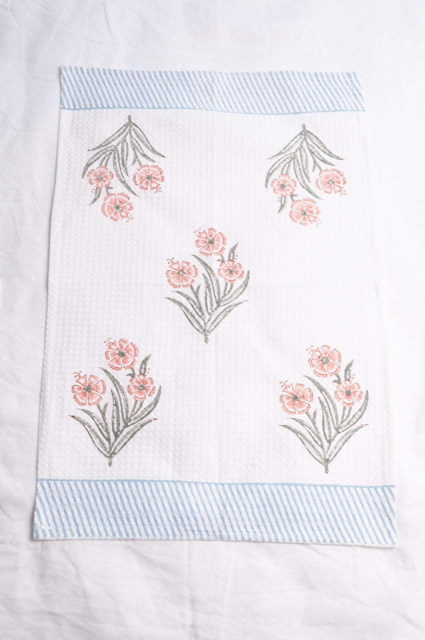 Waffle weave blockprint cotton hand towel - wallflower