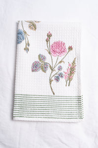 Waflle weave cotton blockprint hand towel.