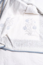 Load image into Gallery viewer, Pure cotton muslin summer quilt dohar white with blue floral Moghul print.