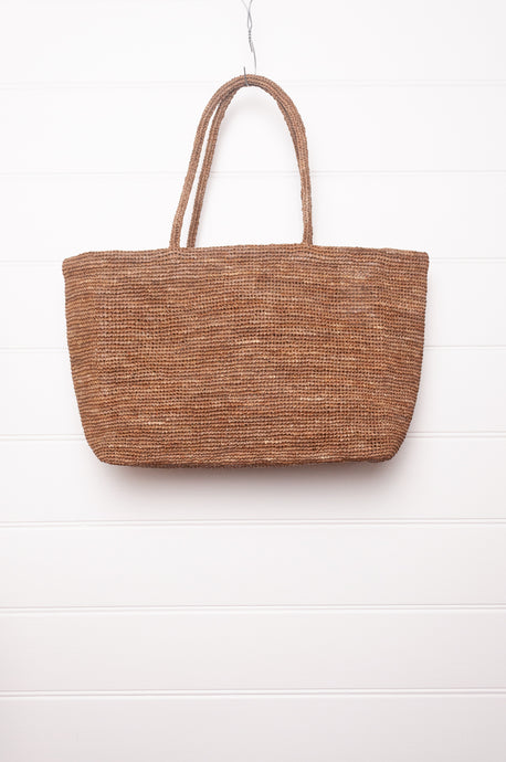 Sophie Digard plain raffia crochet bag in dune, sand brown.