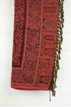 Load image into Gallery viewer, Tasseled wool throw - marsala paisley