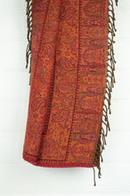 Load image into Gallery viewer, Tasseled wool throw - marsala paisley