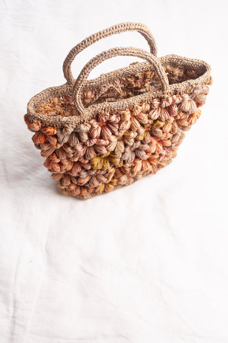 Sophie Digard hand crocheted raffia bag, neutral flowers.