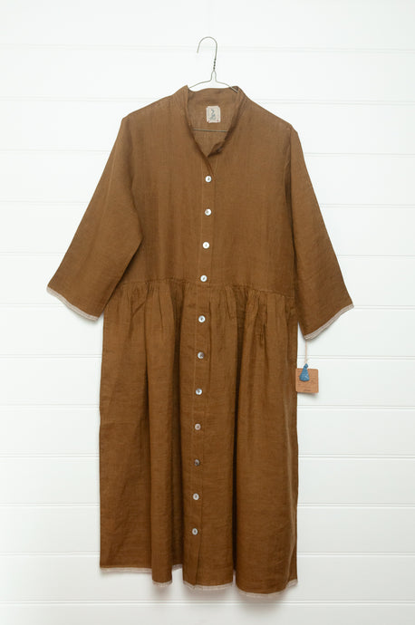 DVE Tara linen button up shirt dress in khaki linen.