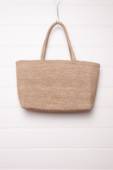 Sophie Digard plain shoulder tote bag in natural toned crocheted raffia.