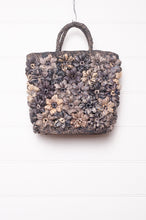 Load image into Gallery viewer, Sophie Digard croceht raffia bag with flowers in shades of blues and grey.