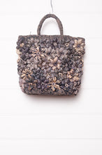 Load image into Gallery viewer, Sophie Digard croceht raffia bag with flowers in shades of blues and grey.