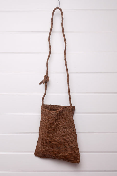 Sophie Digard cross body crocheted raffia bag in nutty brown, Dune.