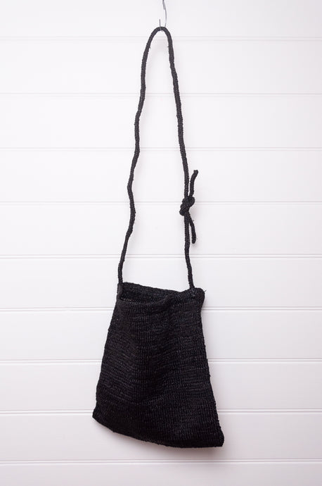 Sophie Digard cross body crocheted raffia bag in black, Anthracite.