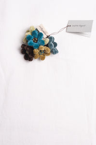 Sophie Digard velvet jonquille brooch in blues and greens.