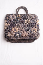 Load image into Gallery viewer, Sophie Digard croceht raffia bag with flowers in shades of blues and grey.