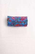 Load image into Gallery viewer, Fabric shopping tote, rollable, in blockprint floral cotton.