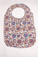 Load image into Gallery viewer, Fabric shopping tote, rollable, in blockprint floral cotton.