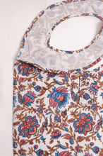 Load image into Gallery viewer, Fabric shopping tote, rollable, in blockprint floral cotton.