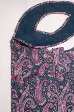 Load image into Gallery viewer, Fabric shopping tote, rollable, in blockprint paisley cotton.