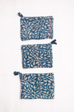 Load image into Gallery viewer, Vintage kantha quilt zippered pouch in overdyed indigo blockprint.