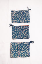 Load image into Gallery viewer, Vintage kantha quilt zippered pouch in overdyed indigo blockprint.