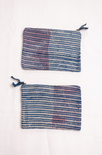 Load image into Gallery viewer, Vintage kantha quilt zippered pouch in overdyed indigo blockprint.