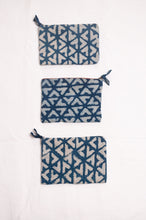 Load image into Gallery viewer, Vintage kantha quilt zippered pouch in overdyed indigo blockprint.