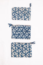 Load image into Gallery viewer, Vintage kantha quilt zippered pouch in overdyed indigo blockprint.