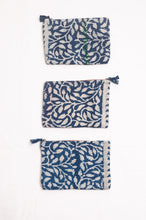 Load image into Gallery viewer, Vintage kantha quilt zippered pouch in overdyed indigo blockprint.