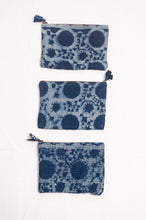 Load image into Gallery viewer, Vintage kantha quilt zippered pouch in overdyed indigo blockprint.