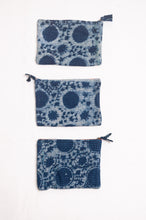 Load image into Gallery viewer, Vintage kantha quilt zippered pouch in overdyed indigo blockprint.