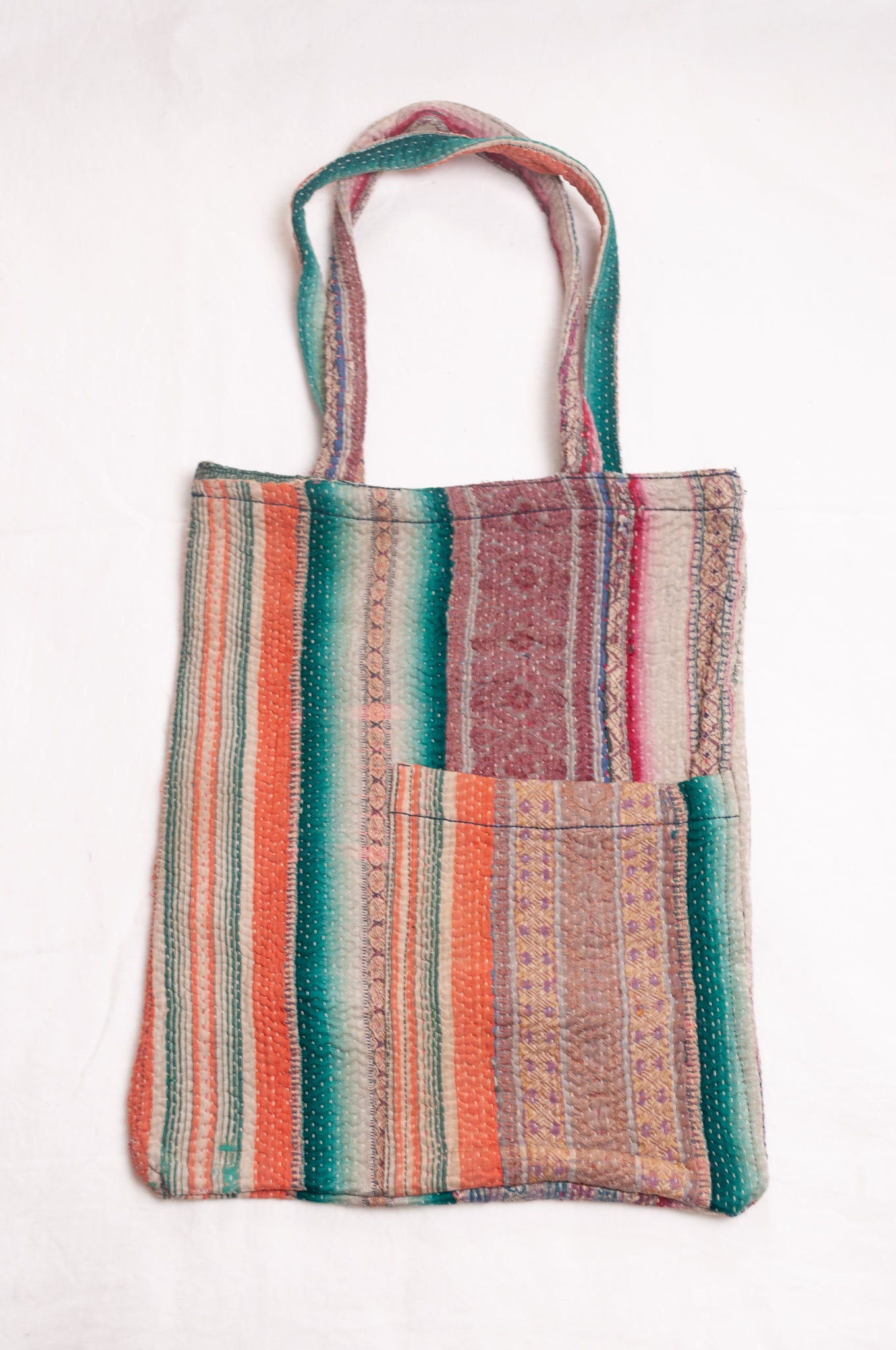 Vintage kantha tote bag - multi stripes