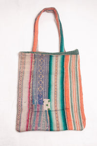 Vintage kantha tote bag - multi stripes