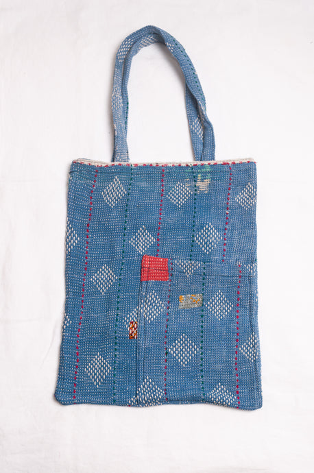 Vintage kantha tote bag - sky blue