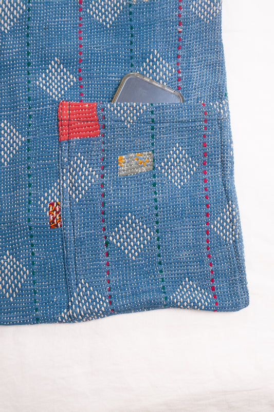 Vintage kantha tote bag - sky blue