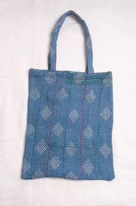 Vintage kantha tote bag - sky blue