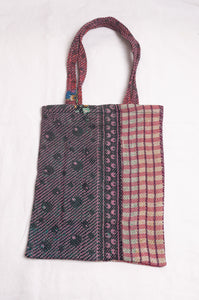 Vintage kantha tote bag - rose stripes