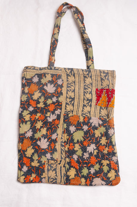 Vintage kantha tote bag - autumnal