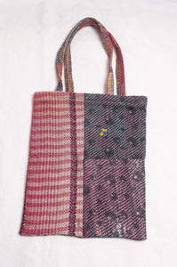 Vintage kantha tote bag - rose stripes II