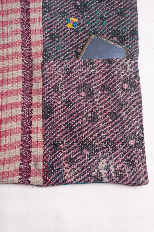 Vintage kantha tote bag - rose stripes II