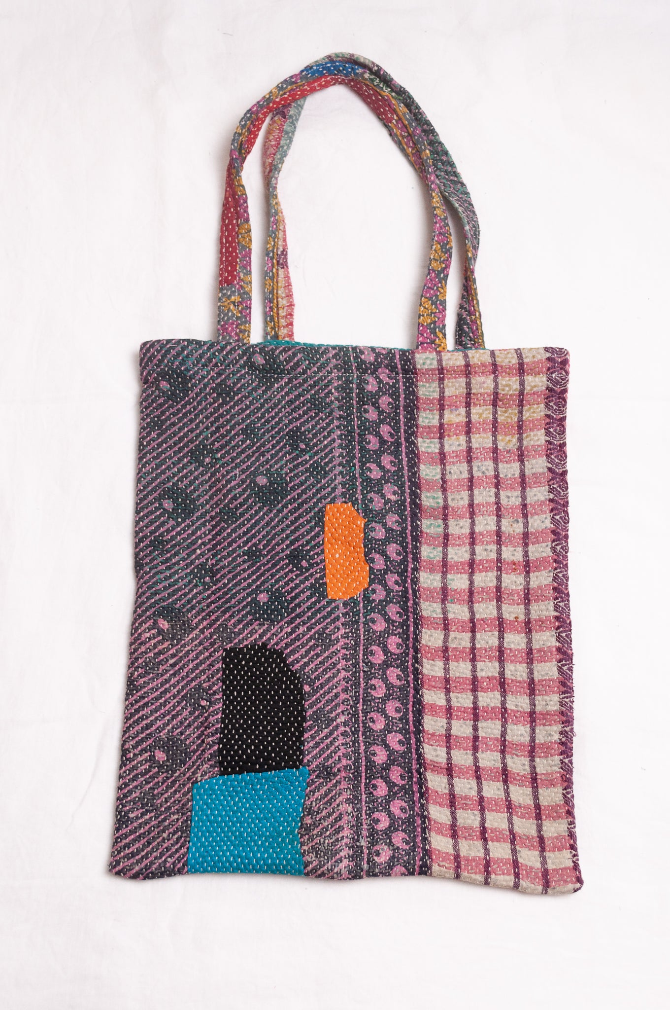 Vintage kantha tote bag - rose stripes II