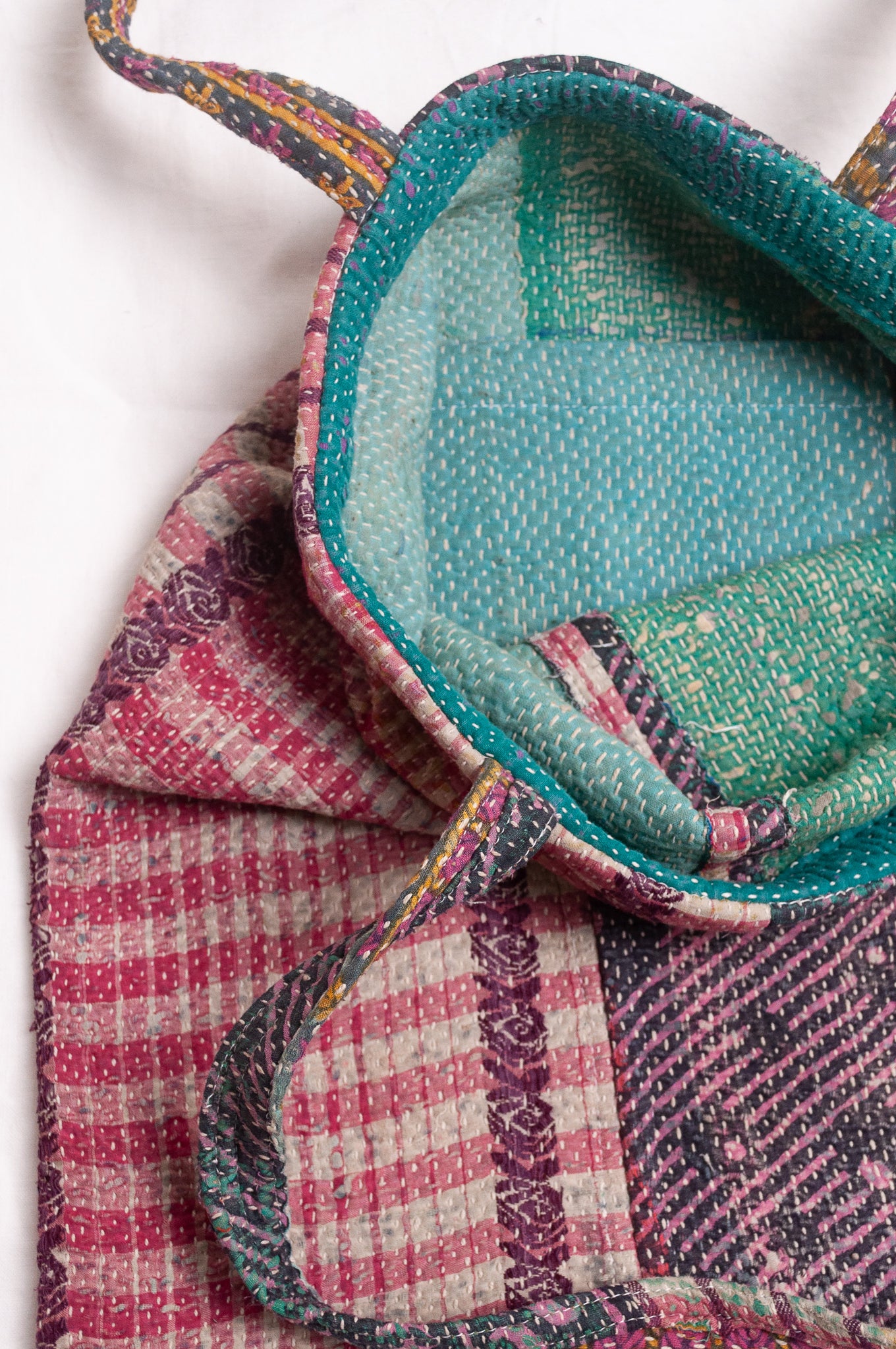 Vintage kantha tote bag - rose stripes II