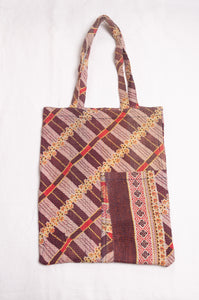 Vintage kantha tote bag - cocoa stripe