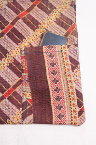 Vintage kantha tote bag - cocoa stripe