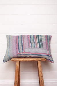 Vintage pastel stripe kantha bolster cushion.