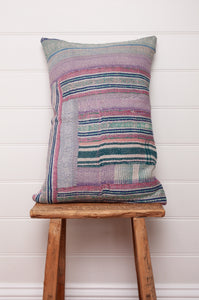 Vintage pastel stripe kantha bolster cushion.