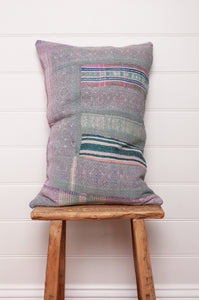 Vintage pastel stripe kantha bolster cushion.