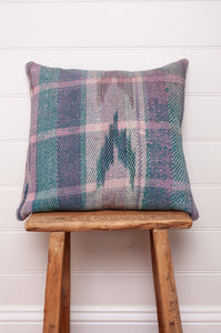 Vintage indigo lohori kantha cushion lavender stripe with chevrons.