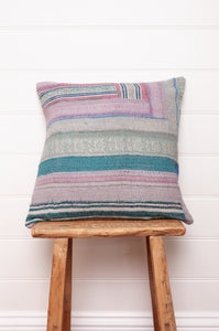 Vintage pastel stripe kantha cushion.