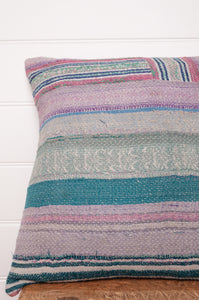 Vintage pastel stripe kantha cushion.