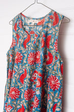 Load image into Gallery viewer, Juniper Hearth Tulsi dress in sky blue and red floral cotton blockprint.